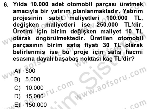 Enerji Yönetimi ve Politikaları Dersi 2018 - 2019 Yılı 3 Ders Sınav Soruları 6. Soru