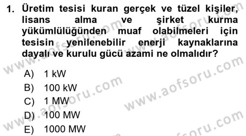 Enerji Yönetimi ve Politikaları Dersi 2018 - 2019 Yılı (Vize) Ara Sınav Soruları 1. Soru