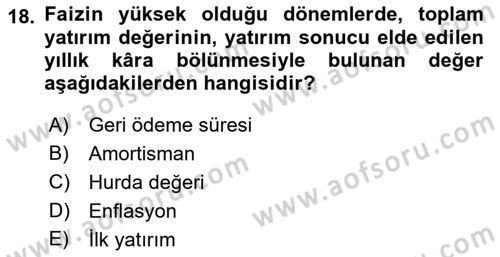 Enerji Yönetimi ve Politikaları Dersi 2018 - 2019 Yılı (Vize) Ara Sınav Soruları 18. Soru