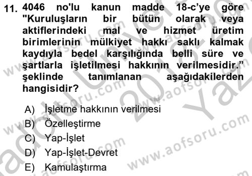 Enerji Yönetimi ve Politikaları Dersi 2018 - 2019 Yılı Yaz Okulu Sınav Soruları 11. Soru