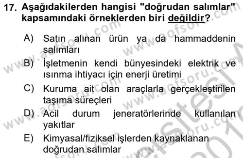Enerji Yönetimi ve Politikaları Dersi 2018 - 2019 Yılı Yaz Okulu Sınav Soruları 17. Soru