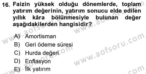 Enerji Yönetimi ve Politikaları Dersi 2019 - 2020 Yılı (Vize) Ara Sınav Soruları 16. Soru