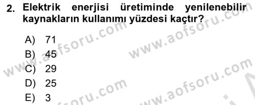 Enerji Yönetimi ve Politikaları Dersi 2019 - 2020 Yılı (Vize) Ara Sınav Soruları 2. Soru