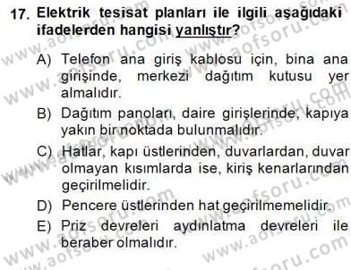 Elektrik Tesisat Planları Dersi 2014 - 2015 Yılı (Final) Dönem Sonu Sınav Soruları 17. Soru
