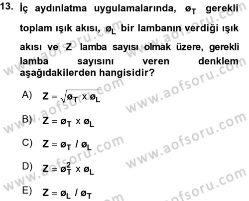 Elektrik Tesisat Planları Dersi 2015 - 2016 Yılı (Vize) Ara Sınav Soruları 13. Soru
