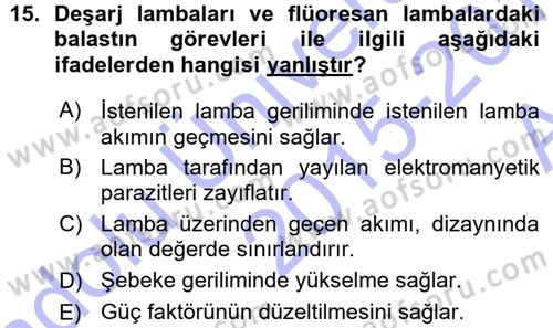 Elektrik Tesisat Planları Dersi 2015 - 2016 Yılı (Vize) Ara Sınav Soruları 15. Soru