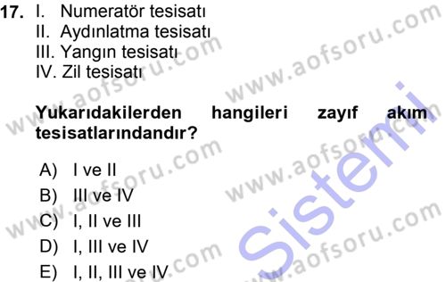 Elektrik Tesisat Planları Dersi 2015 - 2016 Yılı (Vize) Ara Sınav Soruları 17. Soru