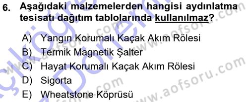 Elektrik Tesisat Planları Dersi 2015 - 2016 Yılı (Vize) Ara Sınav Soruları 6. Soru