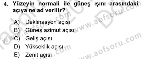 Yenilenebilir Enerji Kaynakları Dersi 2015 - 2016 Yılı (Final) Dönem Sonu Sınavı 4. Soru