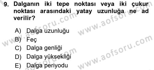 Yenilenebilir Enerji Kaynakları Dersi 2015 - 2016 Yılı (Final) Dönem Sonu Sınavı 9. Soru