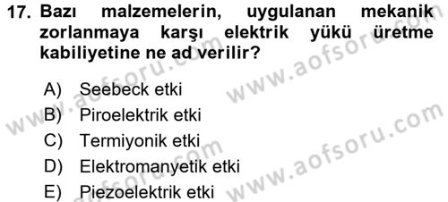 Yenilenebilir Enerji Kaynakları Dersi 2017 - 2018 Yılı (Final) Dönem Sonu Sınavı 17. Soru