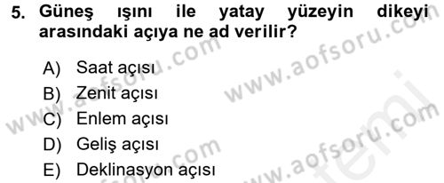 Yenilenebilir Enerji Kaynakları Dersi 2017 - 2018 Yılı (Final) Dönem Sonu Sınavı 5. Soru