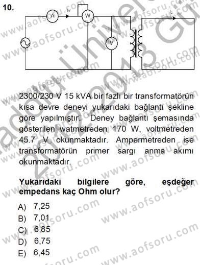 Elektrik Makinaları Dersi 2012 - 2013 Yılı (Vize) Ara Sınav Soruları 10. Soru