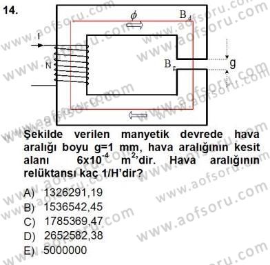 Elektrik Makinaları Dersi 2012 - 2013 Yılı (Vize) Ara Sınav Soruları 14. Soru