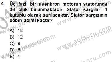 Elektrik Makinaları Dersi 2013 - 2014 Yılı (Final) Dönem Sonu Sınav Soruları 4. Soru