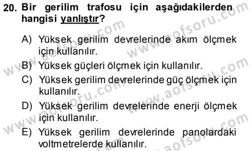Elektrik Makinaları Dersi 2014 - 2015 Yılı (Vize) Ara Sınav Soruları 20. Soru