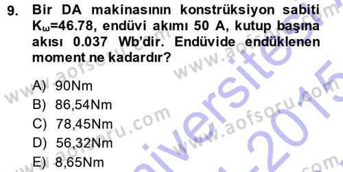 Elektrik Makinaları Dersi 2014 - 2015 Yılı (Vize) Ara Sınav Soruları 9. Soru