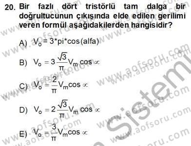 Elektrik Makinaları Dersi 2014 - 2015 Yılı (Final) Dönem Sonu Sınavı 20. Soru