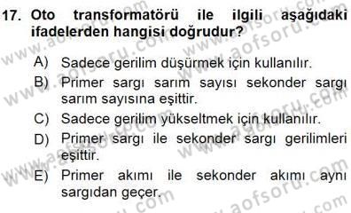 Elektrik Makinaları Dersi 2015 - 2016 Yılı (Vize) Ara Sınav Soruları 17. Soru