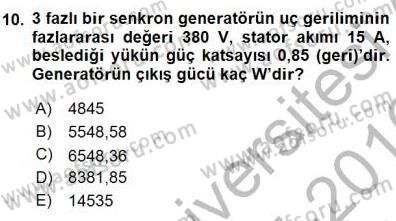 Elektrik Makinaları Dersi 2015 - 2016 Yılı (Final) Dönem Sonu Sınav Soruları 10. Soru