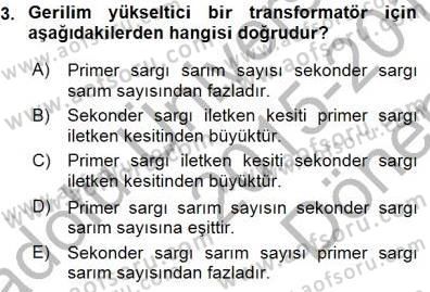 Elektrik Makinaları Dersi 2015 - 2016 Yılı (Final) Dönem Sonu Sınav Soruları 3. Soru