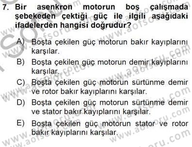 Elektrik Makinaları Dersi 2015 - 2016 Yılı (Final) Dönem Sonu Sınav Soruları 7. Soru