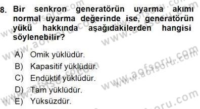 Elektrik Makinaları Dersi 2015 - 2016 Yılı (Final) Dönem Sonu Sınav Soruları 8. Soru