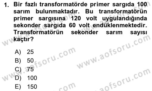 Elektrik Makinaları Dersi 2016 - 2017 Yılı 3 Ders Sınav Soruları 1. Soru