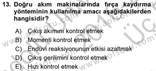 Elektrik Makinaları Dersi 2016 - 2017 Yılı 3 Ders Sınavı 13. Soru