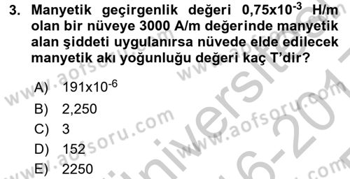 Elektrik Makinaları Dersi 2016 - 2017 Yılı 3 Ders Sınav Soruları 3. Soru