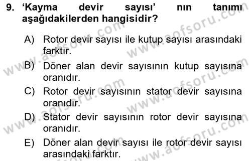 Elektrik Makinaları Dersi 2016 - 2017 Yılı 3 Ders Sınav Soruları 9. Soru