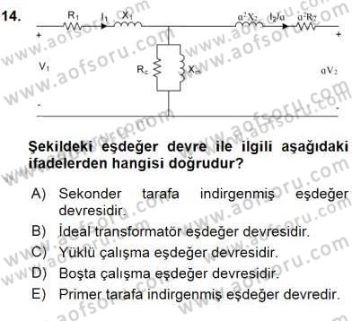 Elektrik Makinaları Dersi 2016 - 2017 Yılı (Vize) Ara Sınav Soruları 14. Soru