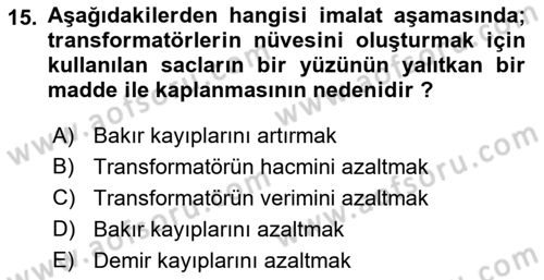 Elektrik Makinaları Dersi 2018 - 2019 Yılı (Vize) Ara Sınav Soruları 15. Soru