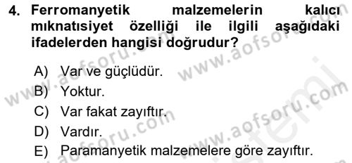 Elektrik Makinaları Dersi 2018 - 2019 Yılı (Vize) Ara Sınav Soruları 4. Soru