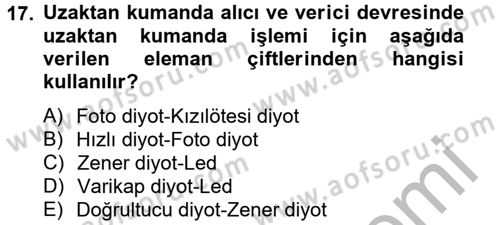 Elektrik Bakım, Arıza Bulma ve Güvenlik Dersi 2012 - 2013 Yılı (Vize) Ara Sınav Soruları 17. Soru