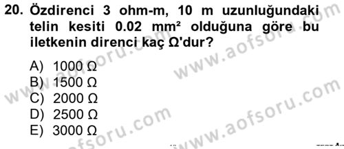 Elektrik Bakım, Arıza Bulma ve Güvenlik Dersi 2012 - 2013 Yılı (Vize) Ara Sınav Soruları 20. Soru