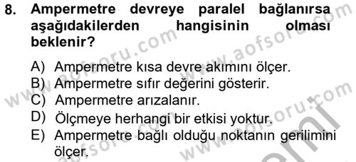 Elektrik Bakım, Arıza Bulma ve Güvenlik Dersi 2012 - 2013 Yılı (Vize) Ara Sınav Soruları 8. Soru