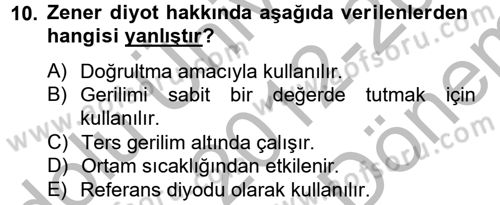 Elektrik Bakım, Arıza Bulma ve Güvenlik Dersi 2012 - 2013 Yılı (Final) Dönem Sonu Sınav Soruları 10. Soru