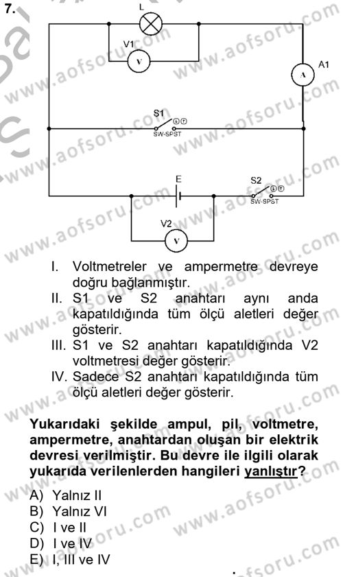 Elektrik Bakım, Arıza Bulma ve Güvenlik Dersi 2012 - 2013 Yılı (Final) Dönem Sonu Sınav Soruları 7. Soru