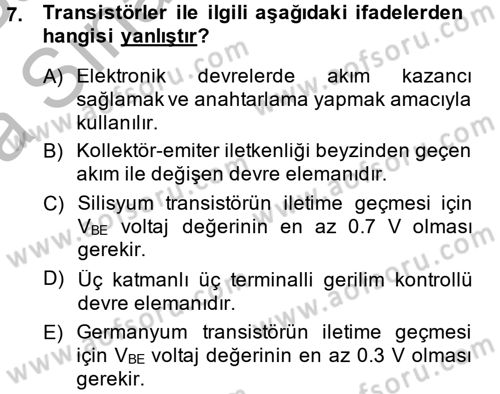 Elektrik Bakım, Arıza Bulma ve Güvenlik Dersi 2013 - 2014 Yılı (Vize) Ara Sınav Soruları 7. Soru