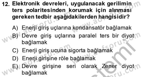 Elektrik Bakım, Arıza Bulma ve Güvenlik Dersi 2013 - 2014 Yılı (Final) Dönem Sonu Sınav Soruları 12. Soru