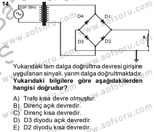 Elektrik Bakım, Arıza Bulma ve Güvenlik Dersi 2013 - 2014 Yılı (Final) Dönem Sonu Sınav Soruları 14. Soru