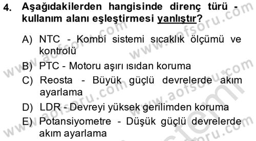 Elektrik Bakım, Arıza Bulma ve Güvenlik Dersi 2013 - 2014 Yılı Tek Ders Sınav Soruları 4. Soru