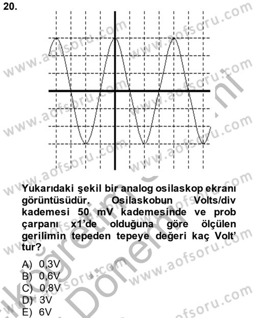 Elektrik Bakım, Arıza Bulma ve Güvenlik Dersi 2014 - 2015 Yılı (Vize) Ara Sınavı 20. Soru