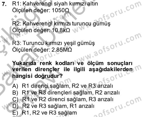 Elektrik Bakım, Arıza Bulma ve Güvenlik Dersi 2014 - 2015 Yılı (Vize) Ara Sınav Soruları 7. Soru