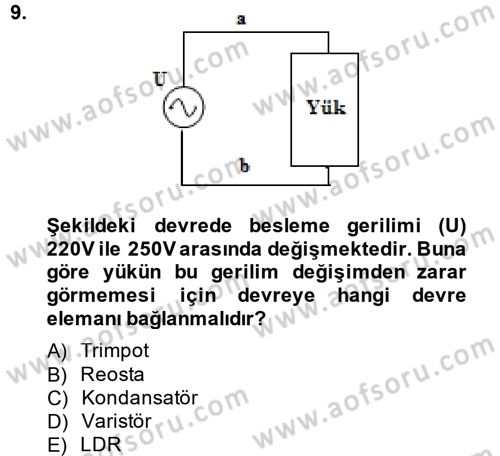 Elektrik Bakım, Arıza Bulma ve Güvenlik Dersi 2014 - 2015 Yılı (Vize) Ara Sınav Soruları 9. Soru
