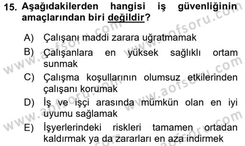 Elektrik Bakım, Arıza Bulma ve Güvenlik Dersi 2015 - 2016 Yılı (Final) Dönem Sonu Sınav Soruları 15. Soru