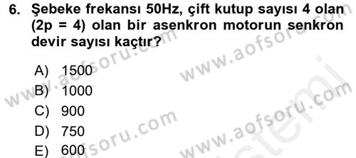 Elektrik Bakım, Arıza Bulma ve Güvenlik Dersi 2015 - 2016 Yılı Tek Ders Sınav Soruları 6. Soru