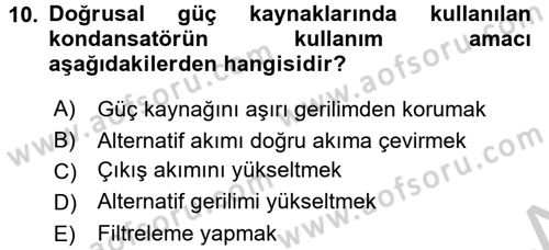 Elektrik Bakım, Arıza Bulma ve Güvenlik Dersi 2016 - 2017 Yılı (Vize) Ara Sınav Soruları 10. Soru