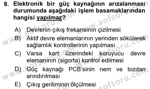 Elektrik Bakım, Arıza Bulma ve Güvenlik Dersi 2016 - 2017 Yılı (Vize) Ara Sınav Soruları 9. Soru